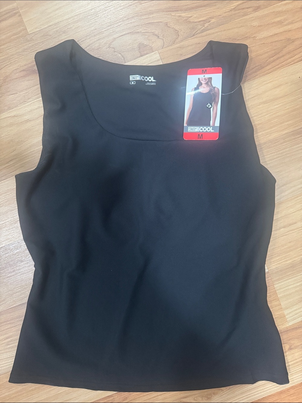 Women's Black Ribbed Stretch Tank Top - Scoop Neck Built in bra